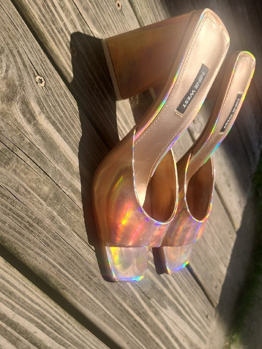 Nine West Yougo Iridescent Open-Toe Heeled Slide Sandals - Holographic 8.5 - Picture 5 of 11